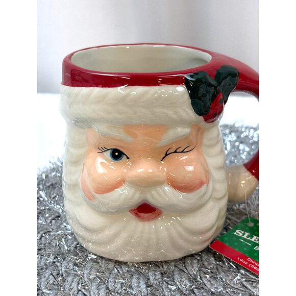 Sleigh Bell Bistro Winking Santa and Mrs Clause Retro Style Winking Santa Mugs - Picture 2 of 10